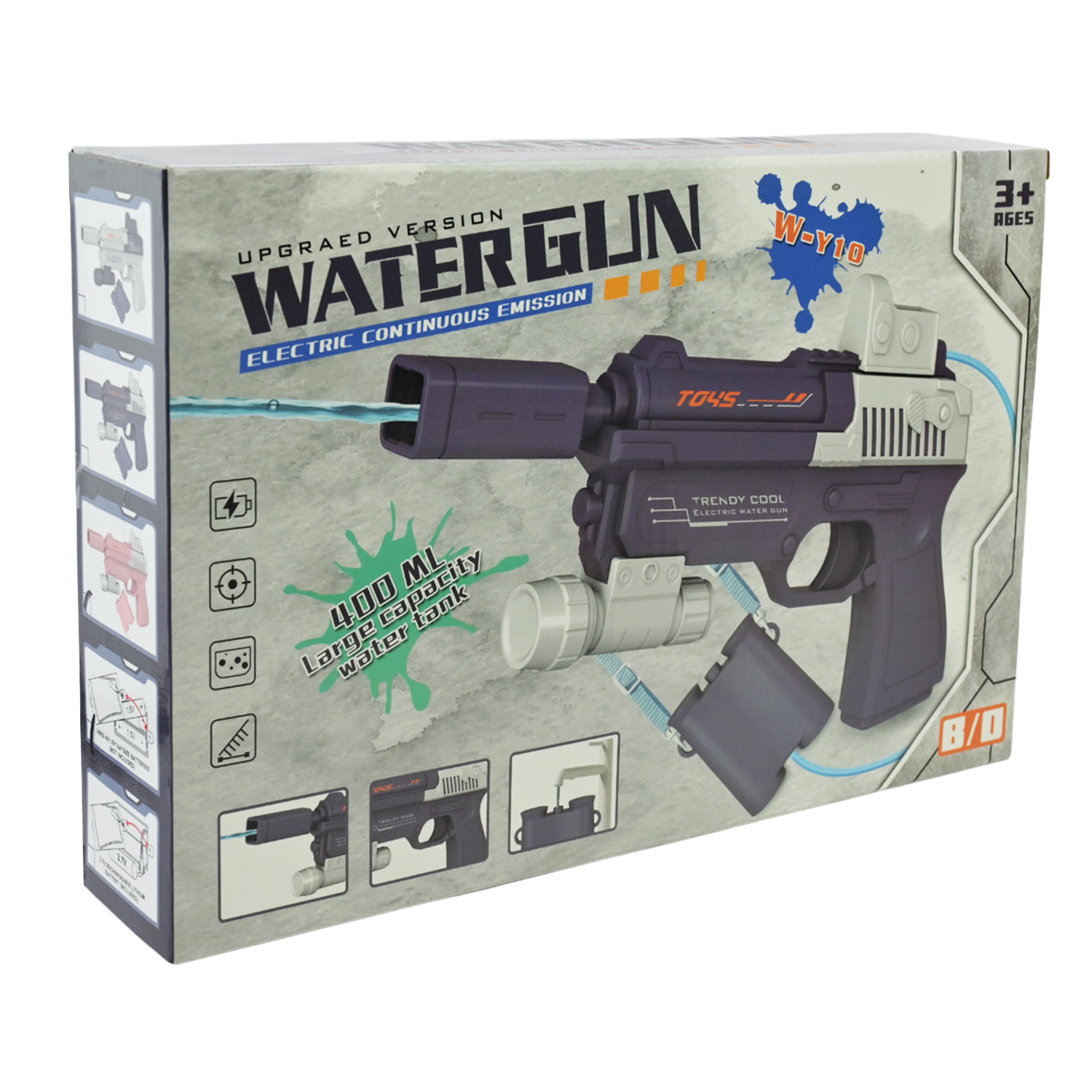 Водяний пістолет арт. W-Y10 (60шт/2) електричний на аккум.батарейці,2 кольори короб.30*20 см