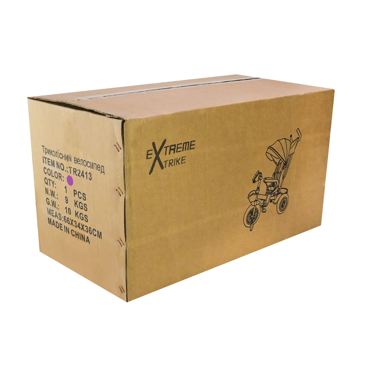 Триколісний велосипед арт. TR2413 (1шт) фіолетовий гумові колеса 12'' і 10'' з гальмом, пультом