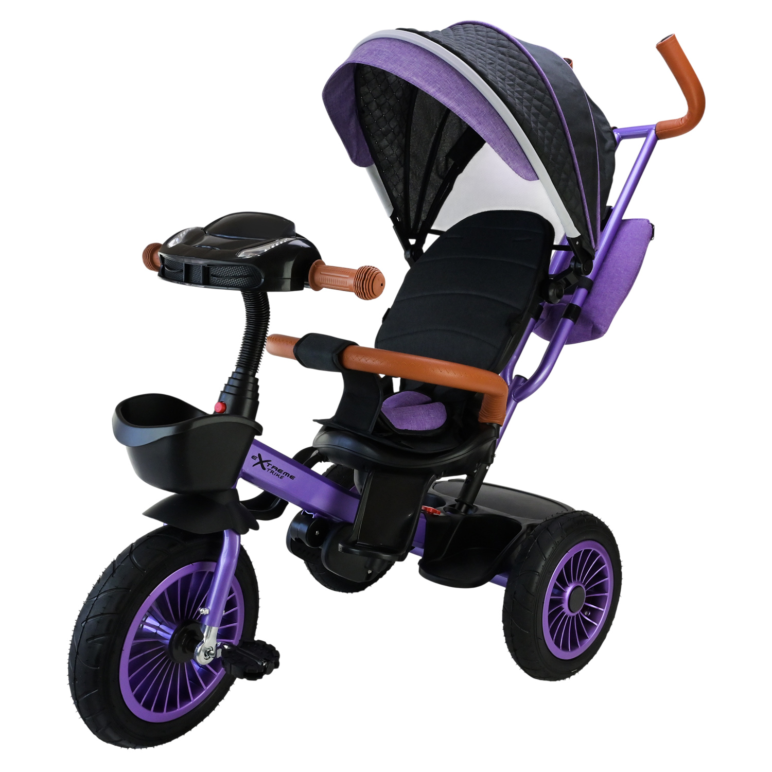 Триколісний велосипед арт. TR2413 (1шт) фіолетовий гумові колеса 12'' і 10'' з гальмом, пультом