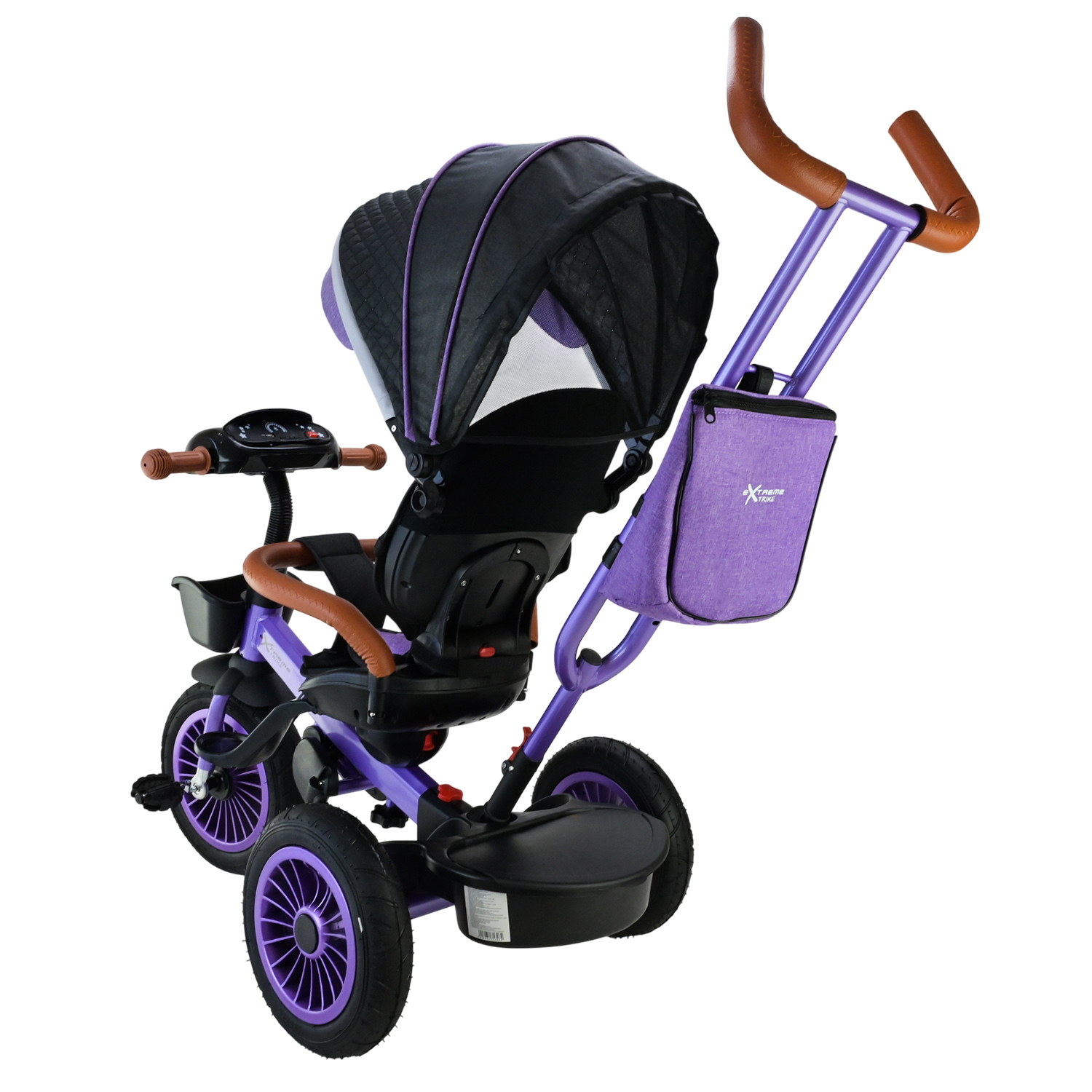 Триколісний велосипед арт. TR2413 (1шт) фіолетовий гумові колеса 12'' і 10'' з гальмом, пультом
