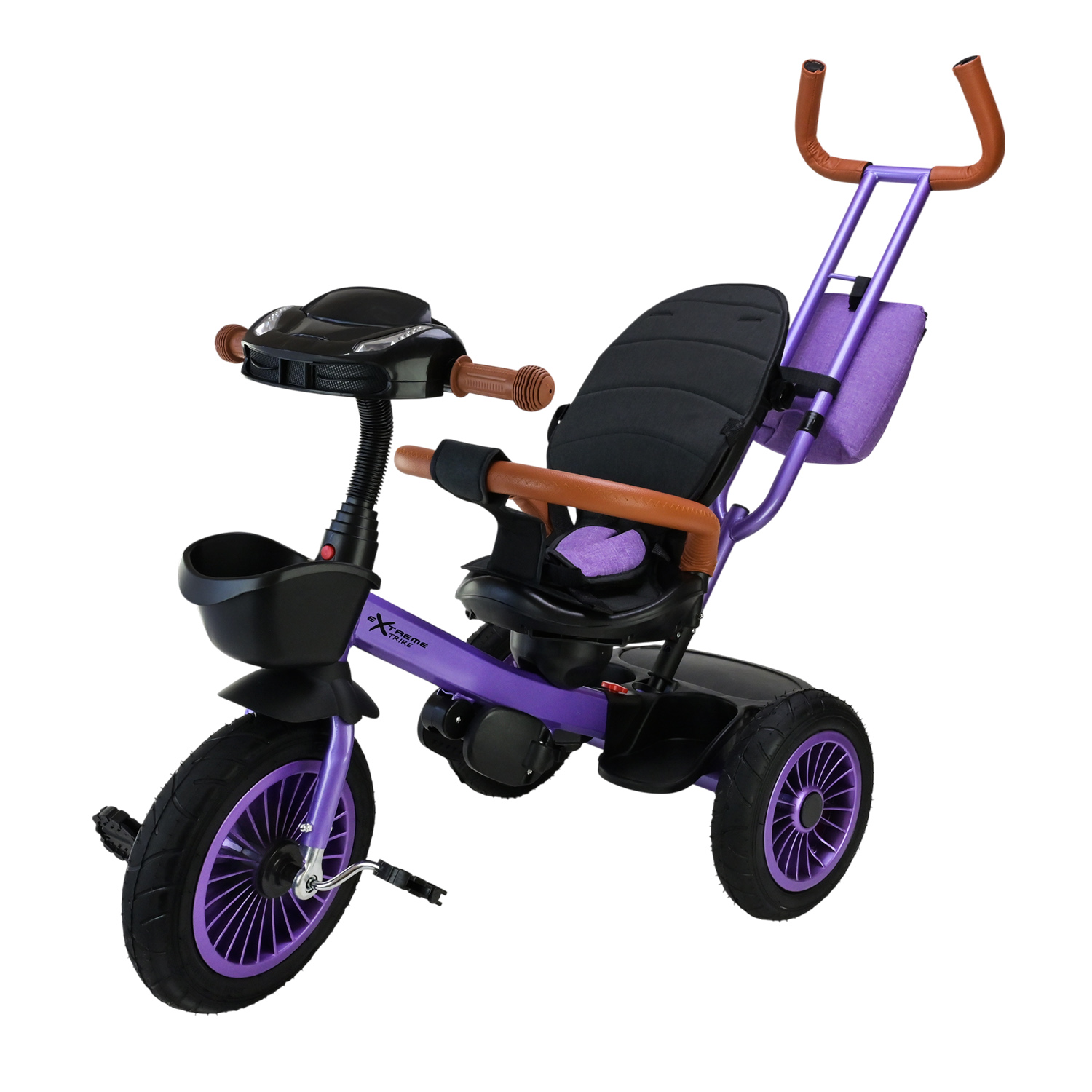 Триколісний велосипед арт. TR2413 (1шт) фіолетовий гумові колеса 12'' і 10'' з гальмом, пультом
