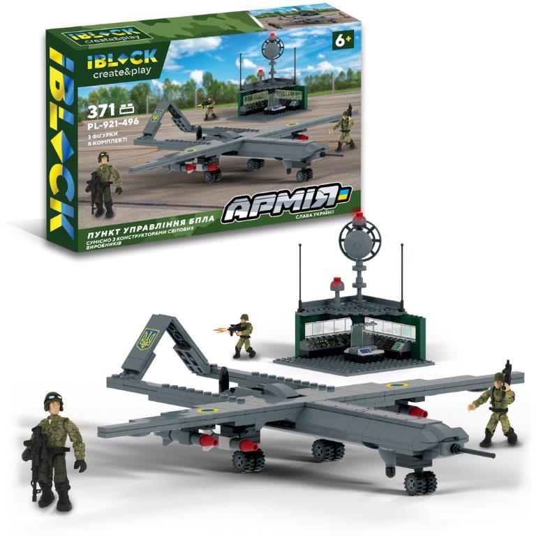 Конструктор IBLOCK арт. PL-921-496 (12шт) Армія, ПУНКТ УПРАВЛІННЯ БПЛА,  371дет, 3 фігурки, короб. 37*25.5*6см