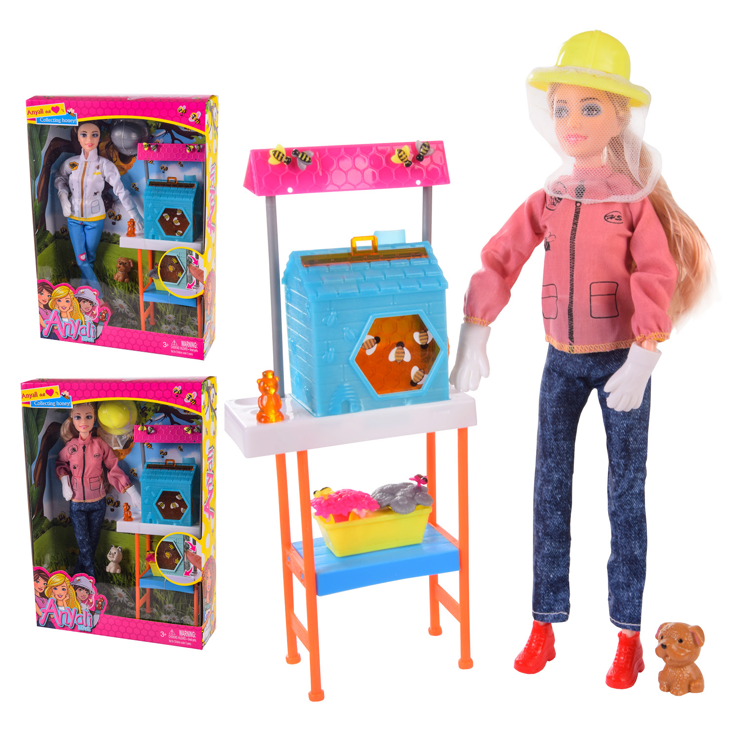 Лялька арт. 139-1 (60шт/2) 2 види, Бджоляр, вулик, стіл, тваринка, шолом, короб.33*23*6, 5 см