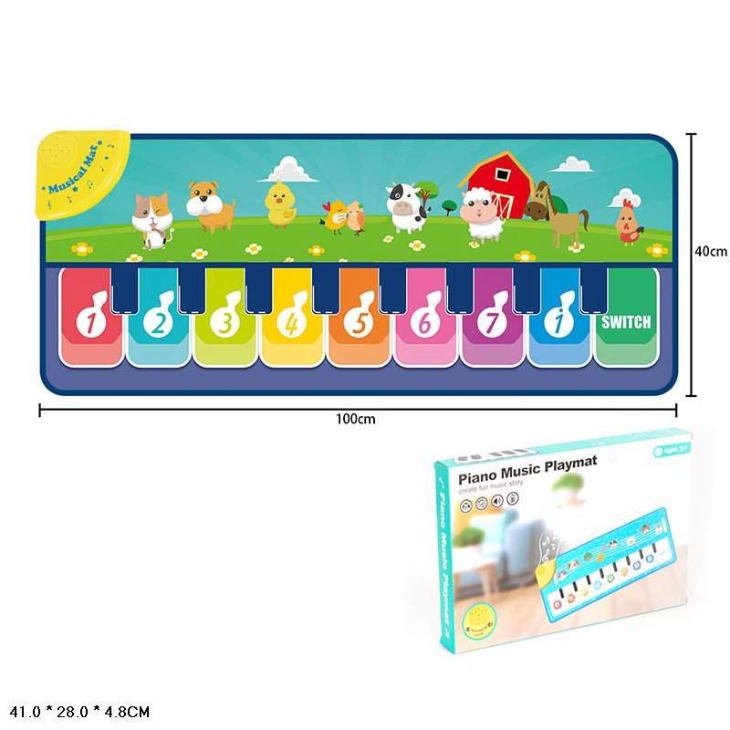 Килимок муз. арт.118-6/7 (36шт/2) танцюв., батар., 2 види мікс, вивчення муз.інструмент, клавіатури, звуки тварин, р-н іграш. - 100 * 40см, короб. 41*28*4см