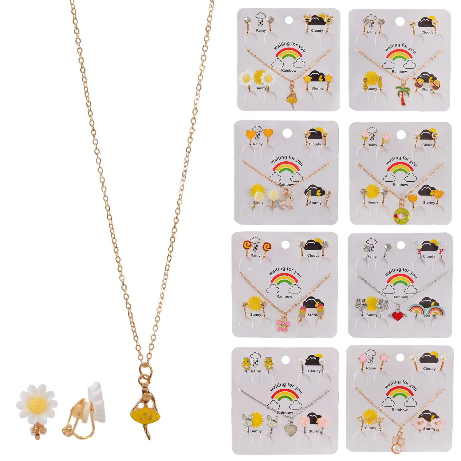 Набір аксесуари для дівчат арт. B4334 (240шт) 30уп по8шт мікс 8 видов, кліпси 4 пари та намисто планш. 11*13см