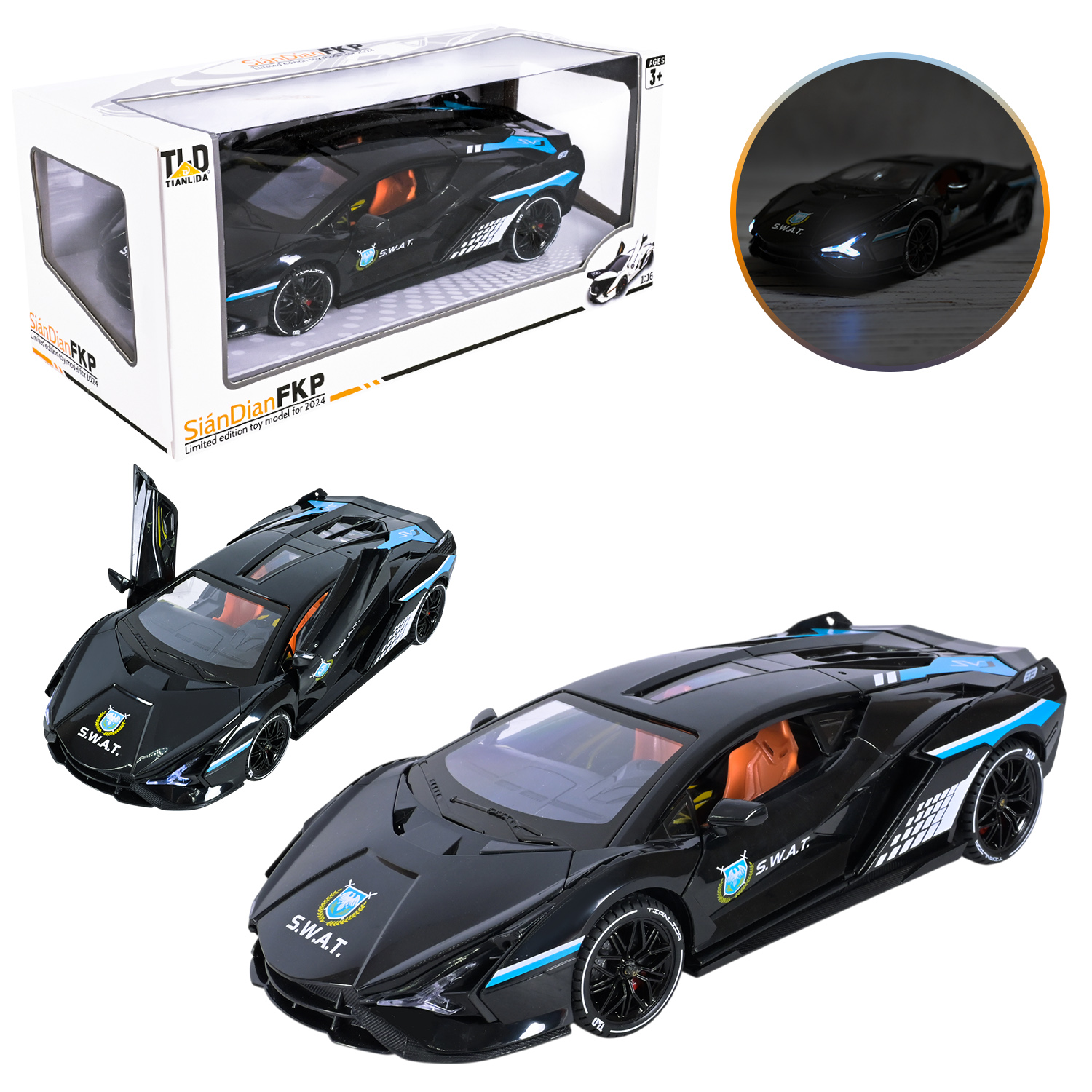 Машина батар. арт.607B (24шт/2) світло, звук,відкр. двері, у коробці 32*14*14см