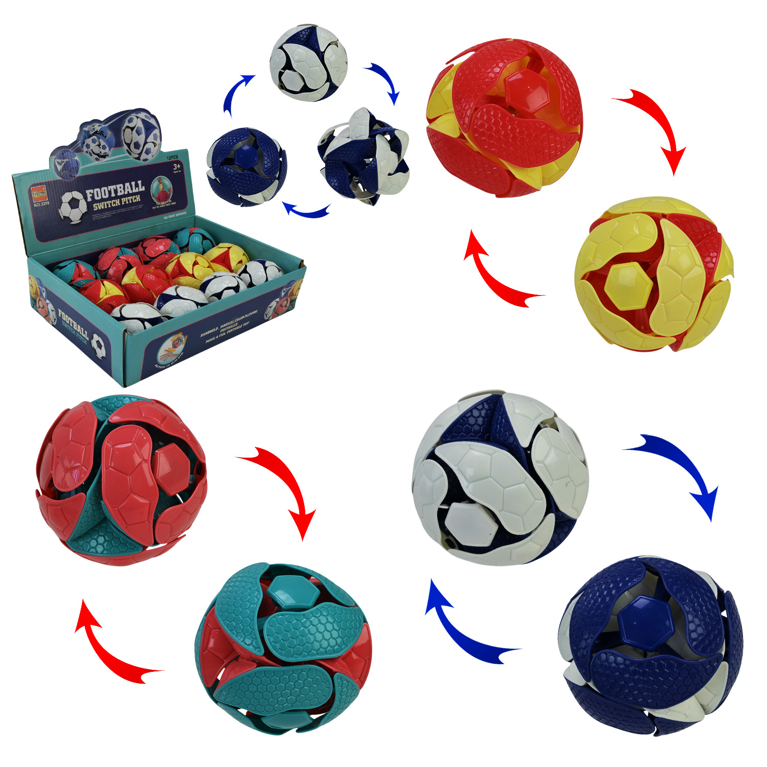 Куля - трансформер арт. 3268 (360шт/2)  30уп по12 шт, розкривається в повітрі, 3 кольори мікс,,р-р8*8*8см,  бокс 32,5*24*8см