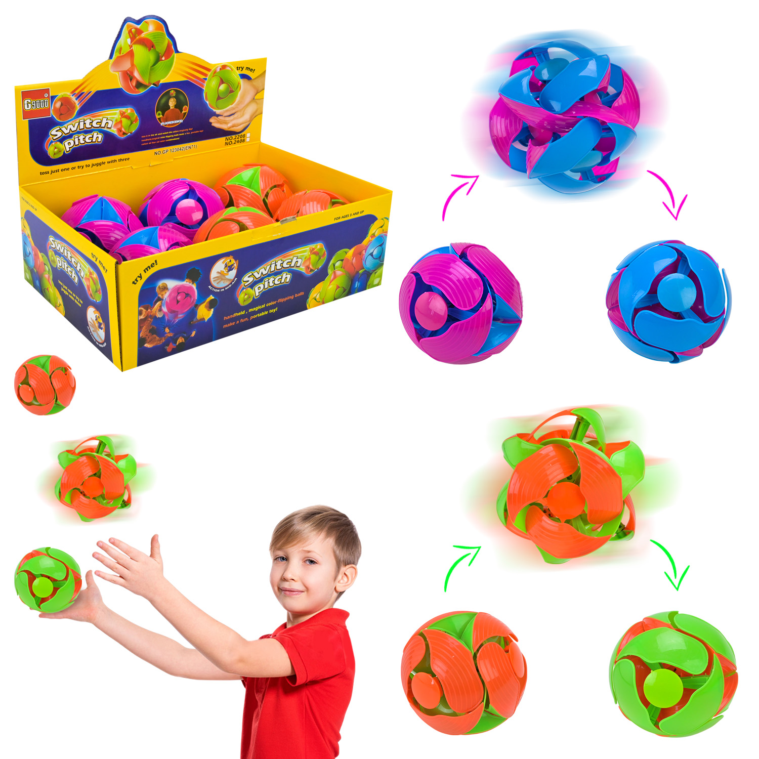 Куля - трансформер арт. 2208 (180шт/2)  30уп по6 шт,розкривається в повітрі, 2 кольори мікс, р-р10см, бокс 30,5*10*20,5см