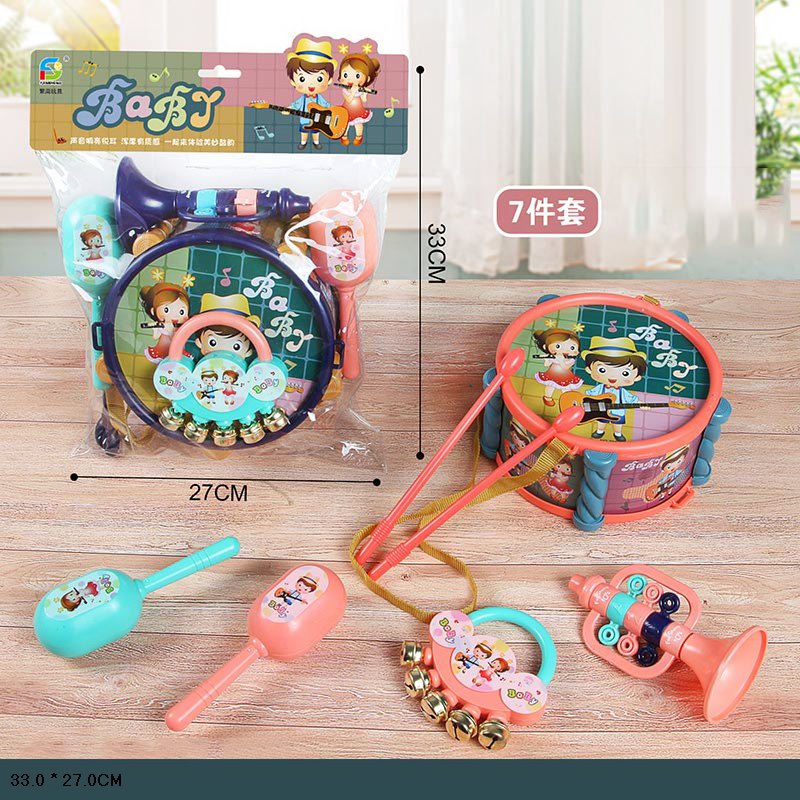 Музичні інструменти. арт. 733A-133 (72шт/2) 2 кольори мікс,  барабан, маракаси, дудка, брязкальце, пакет 27*33см