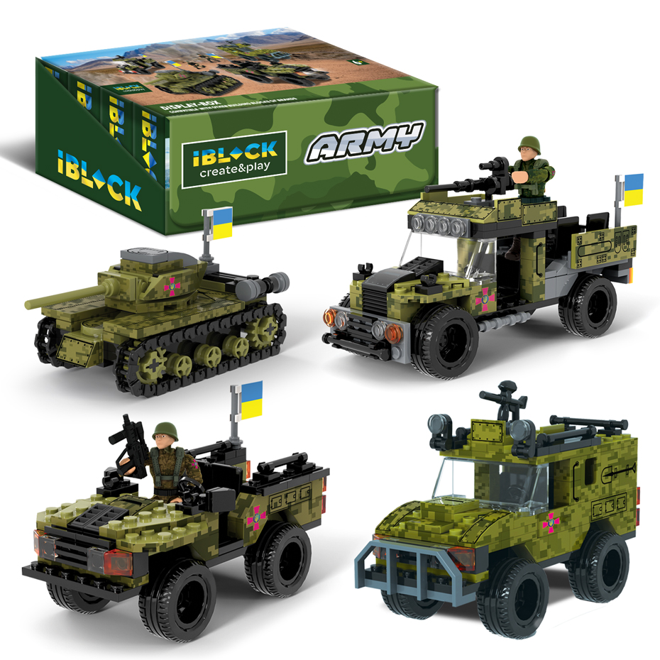 Конструктор IBLOCK арт. PL-921-426 (48шт/6) 6 диспл. по 8шт Армія, 122-161дет., 4вида,р-р уп-ки 22*4,5*14см, р-р дисп.бокс. 44,2*19,5*14,5см /ціна за шт/