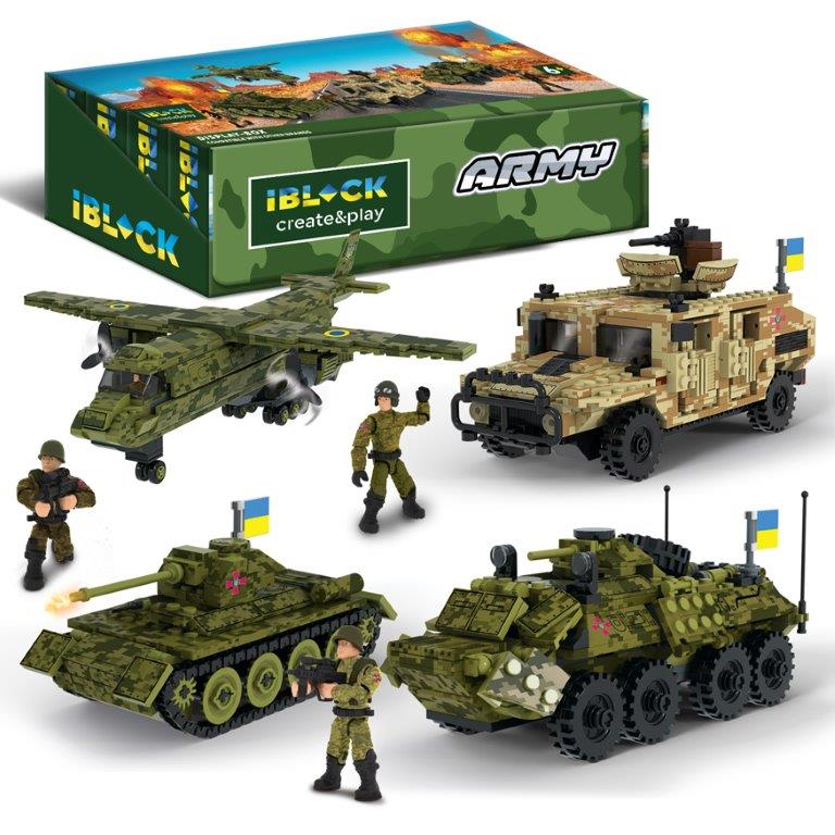 Конструктор IBLOCK арт. PL-921-430 (48шт/6) 6 диспл. по 8шт Армія, 280-385дет.,р-р уп-ки 29*19*5см, 4вида, дисп.бокс. 58,2*21,5*19,5см /ціна за шт/
