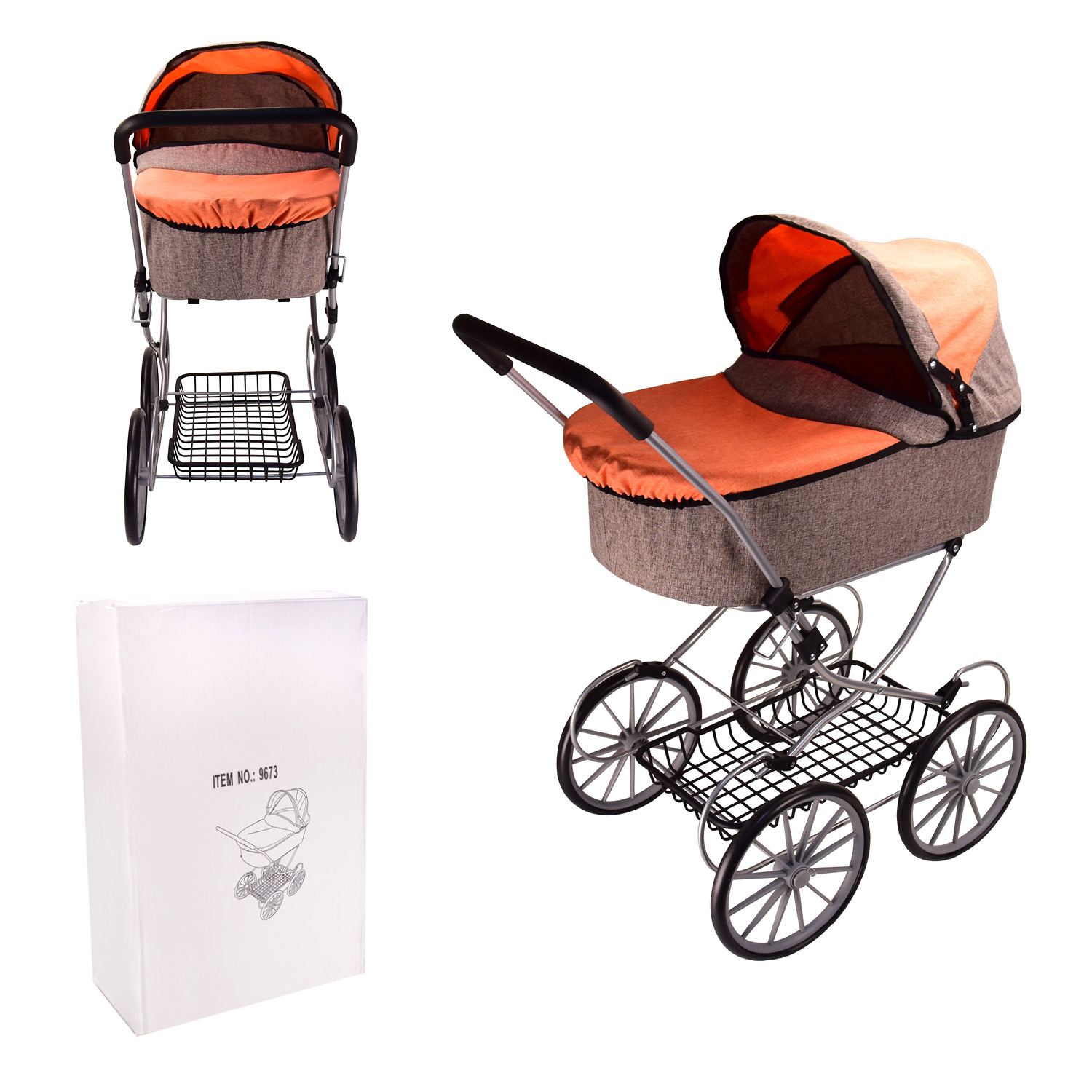 Візочок мет.арт. 9673 (3шт) зима, люлька, великі колеса, короб. - 42*19*64 см, р-р іграшки - 67*39,5*90 см