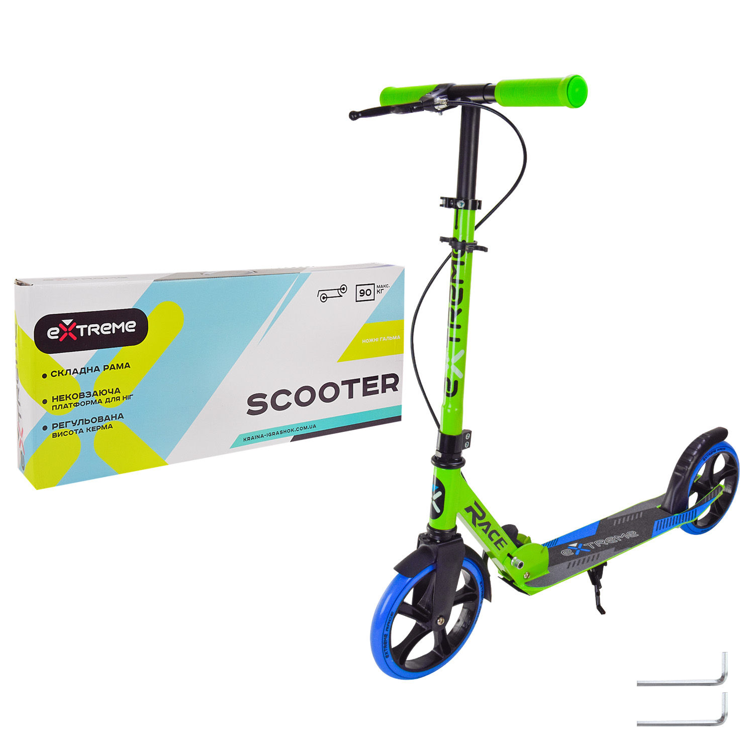Самокат міський 2-х коліс.  арт. SK2436 GREEN (4шт) алюм/сталь, колеса 200 мм з ручним гальмом