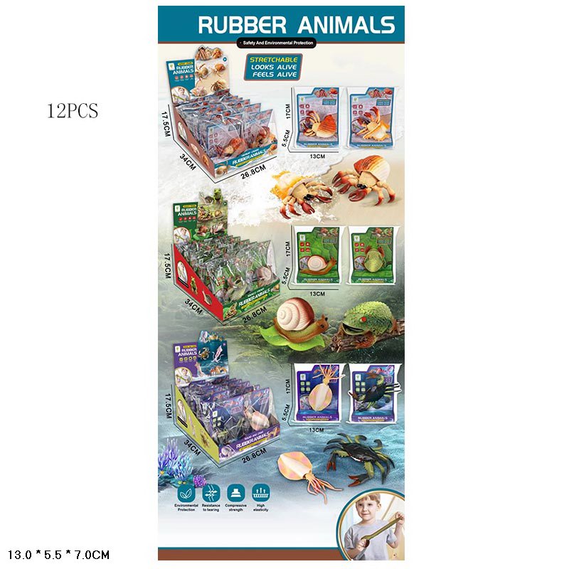 Тварина арт. 6001ABC (216шт/2)гумова 6 види мікс,р-р планшет 13*5,5*17см , бокс 28,8*34*17,5см