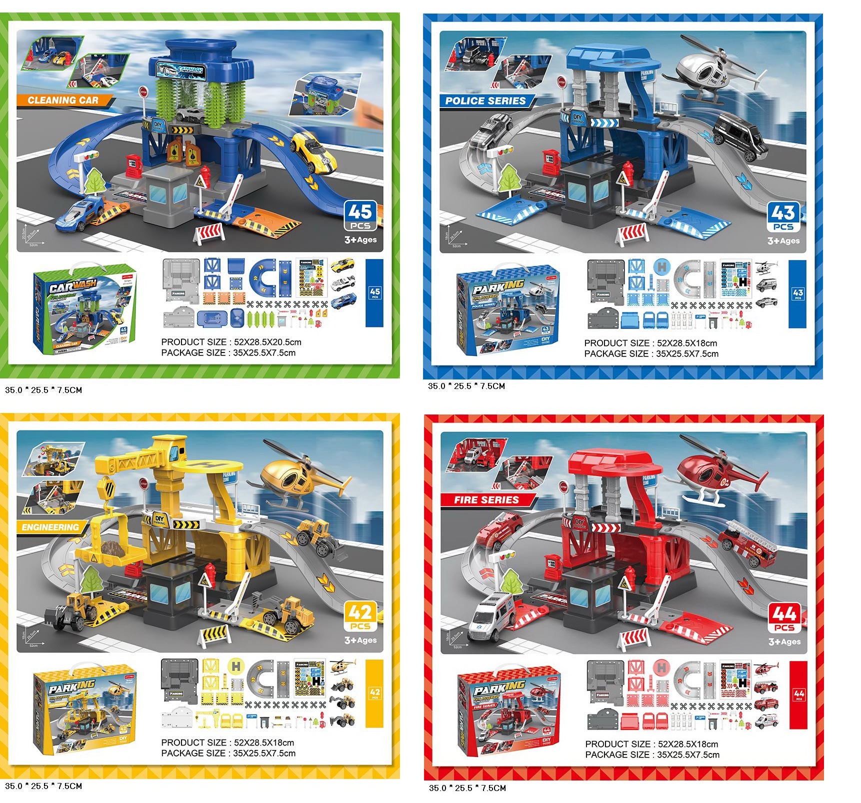 Паркінг арт. 36330G/80B/40F/60D (48шт/2) 4 види, 43 елементи, включаючи 3 машинки, короб. 35*25,5*75,5см