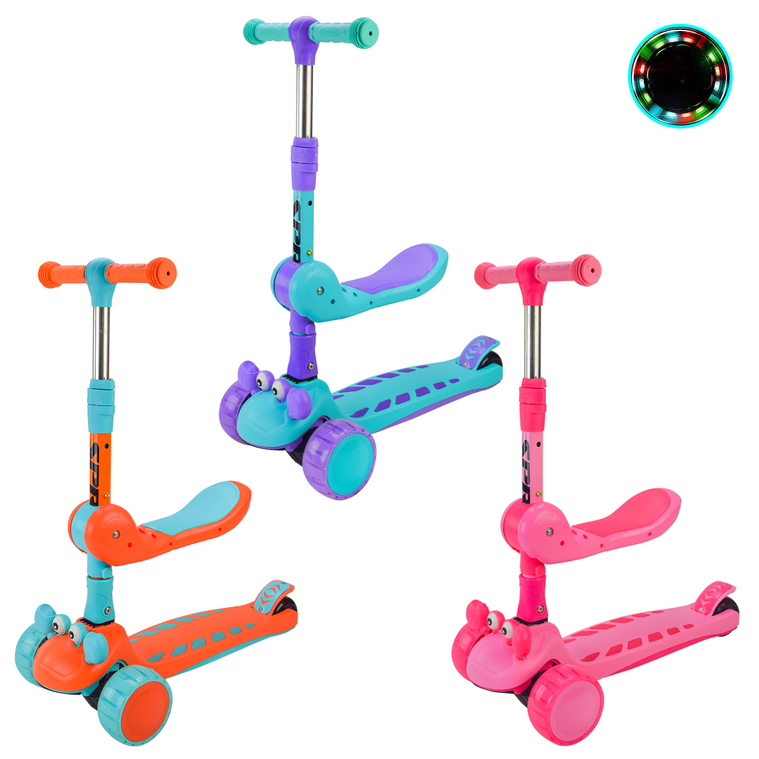 Самокат дитячий 3-х коліс. арт. SC2423 (6шт) 3 в 1, складний PU світло, 3 кольори, пакет.