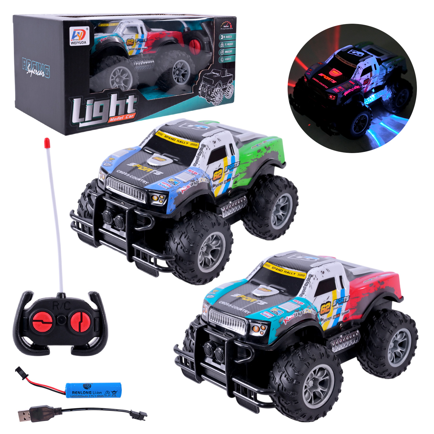 Машина р/к арт.  W200-18 (48шт/2) акум 2кольора,світло,звук, короб. 27*12,5*14,5см