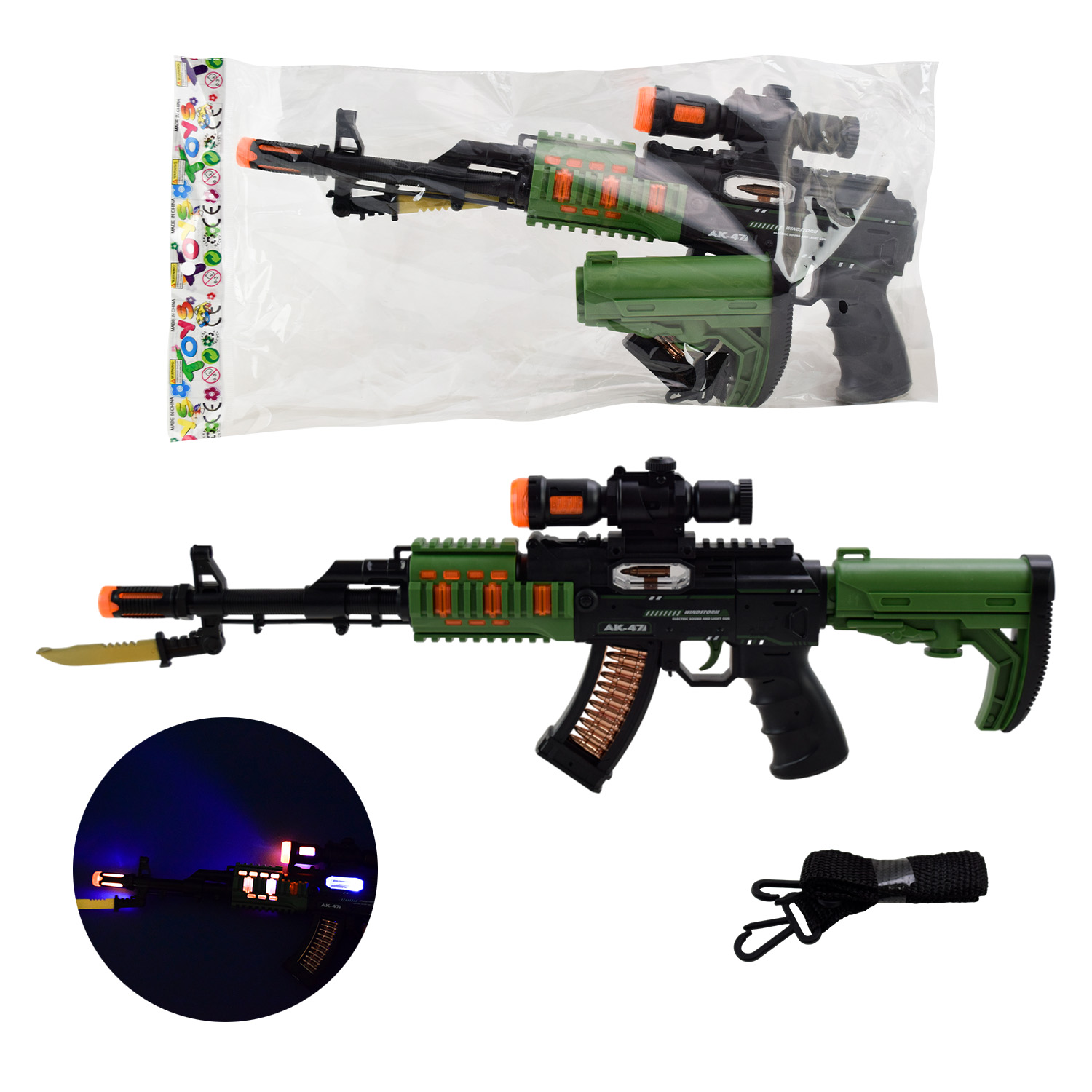 Автомат муз. арт. JQ213 (60шт/2) батар.,світ.,звук,пакет 46*23*5см