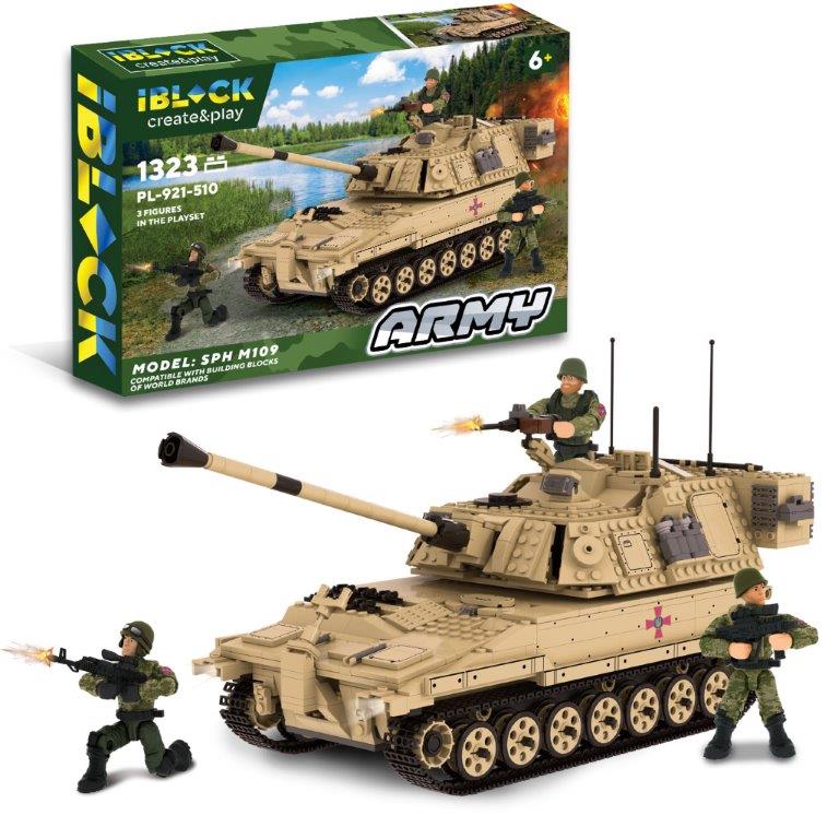 Конструктор IBLOCK  арт. PL-921-510 (6шт)  Армія,САУ М109,1323дет.,3фігурки, короб. 63,5*43*9см