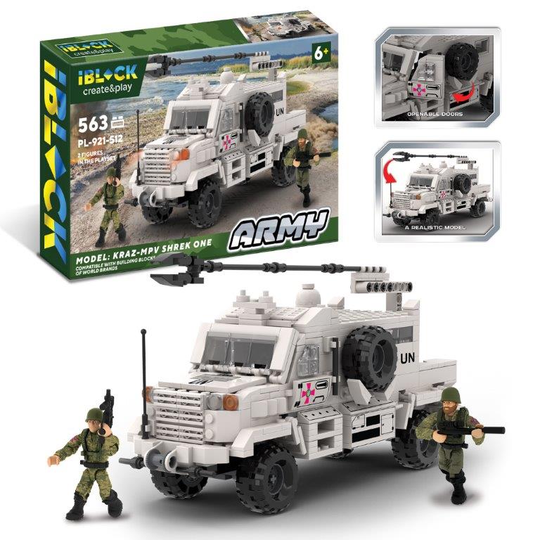 Конструктор IBLOCK арт.  PL-921-512 (12шт)  Армія,КРАЗ -MPV Shrek One,563дет.,2фігурки, короб. 46*6,4*29см