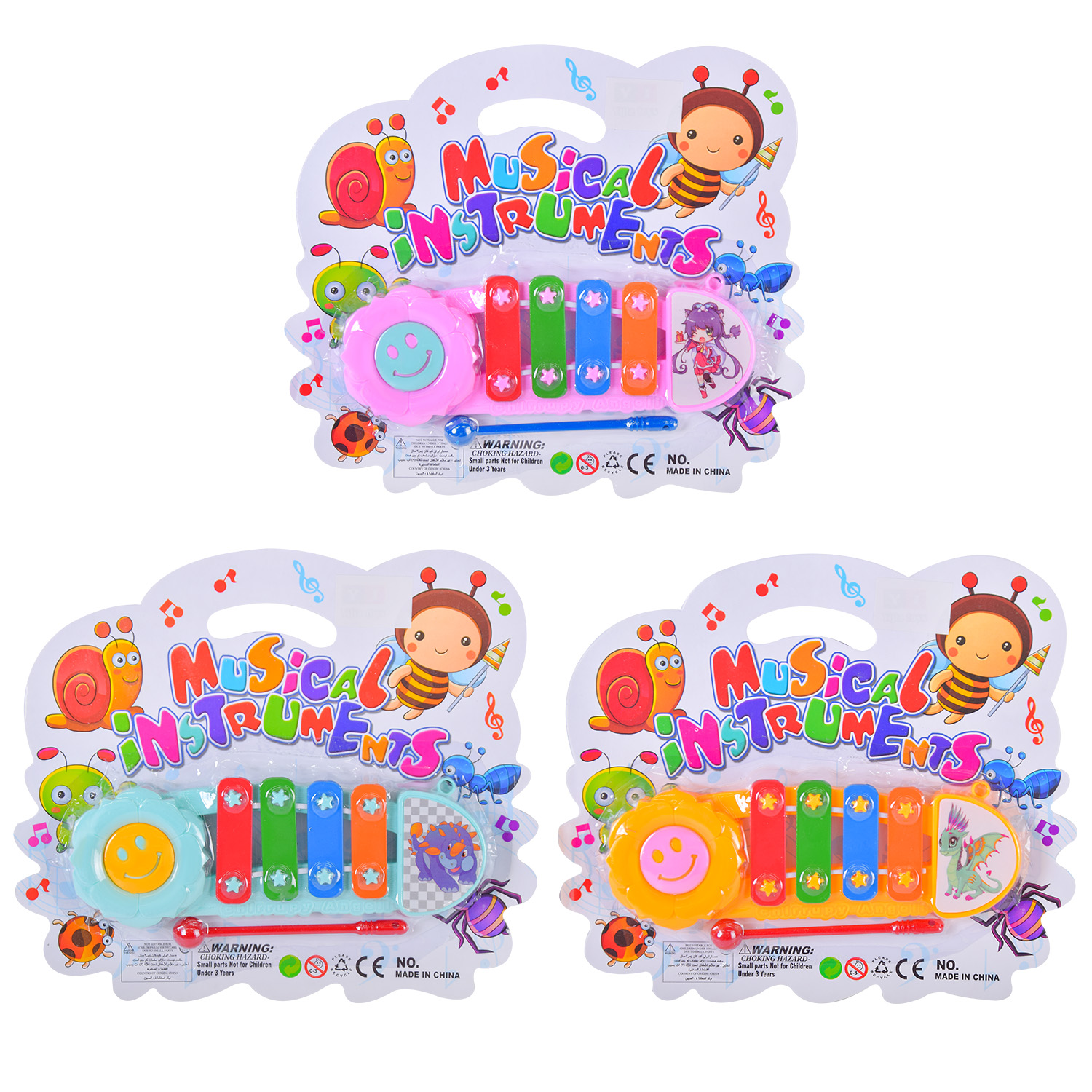 Ксилофон арт. Y9093 (480шт/2) 3 кольори мікс, планш. 20,5*19,5*2см