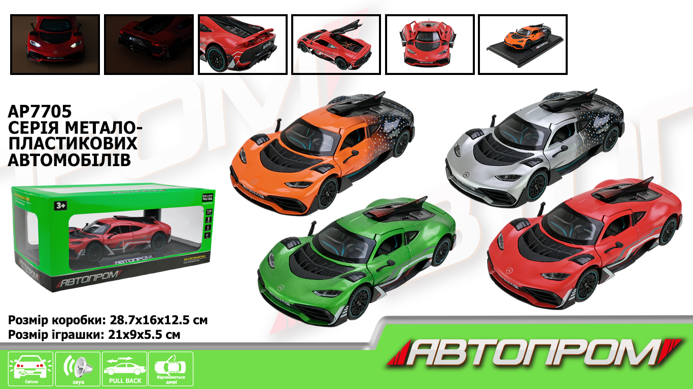 Машина мет. АВТОПРОМ арт. AP7705 (12шт/2)1:24,4 кольори, батар,світ.,звук,двері відкр.,короб.28,7*16*12,5см
