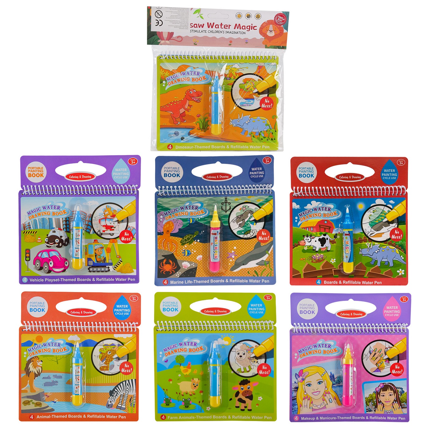 Книжка  розмальовка арт. 222-17/18/20/21/22/23/24 (192шт/2)7 видів мікс, розмальовка водою, маркер, пакет. 22*1,5*22см