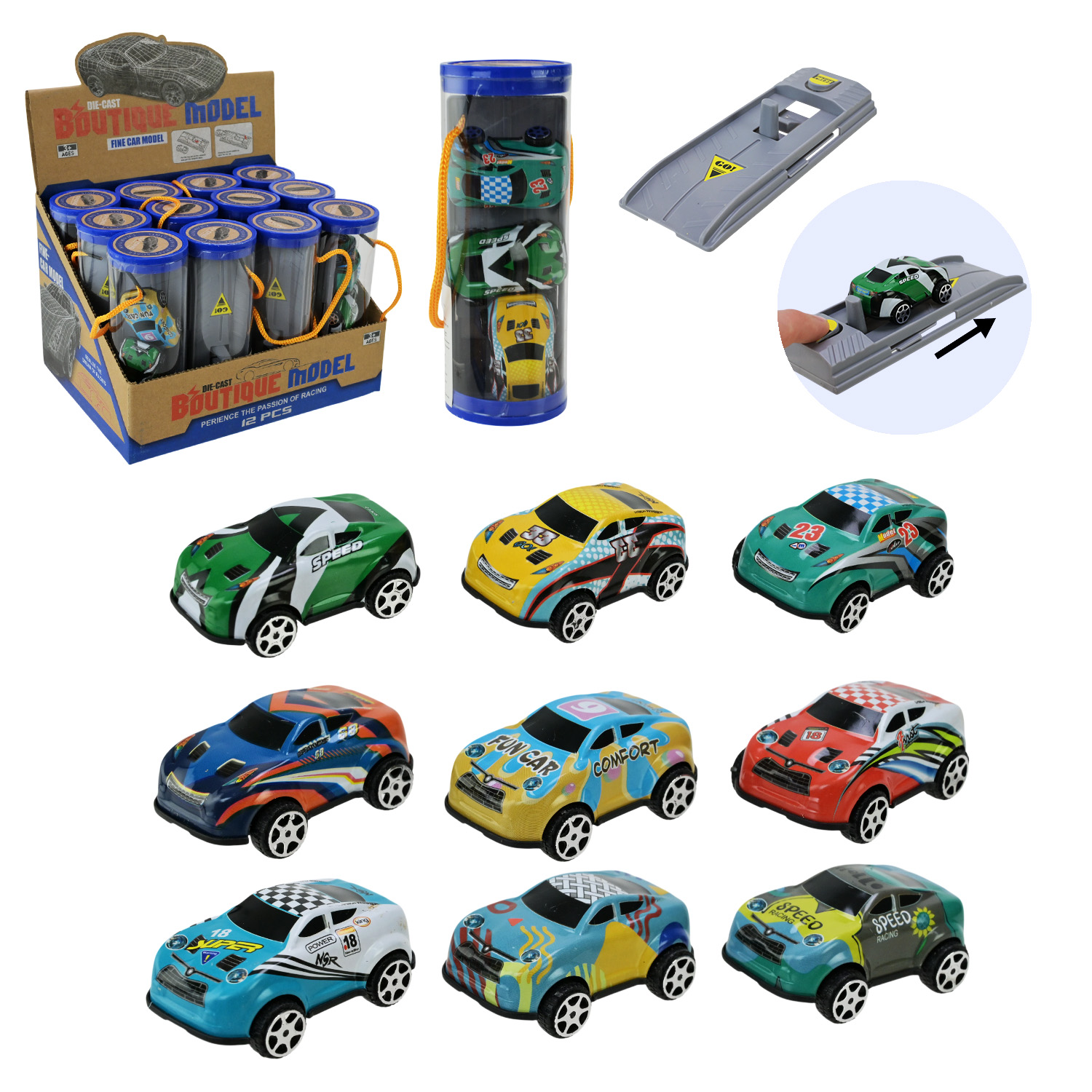 Ігровий набір  машинки+запускачка арт. 563A-12 (432шт/2)  колбі 14*5см,12шт у дисплеї 21*16*14,5см