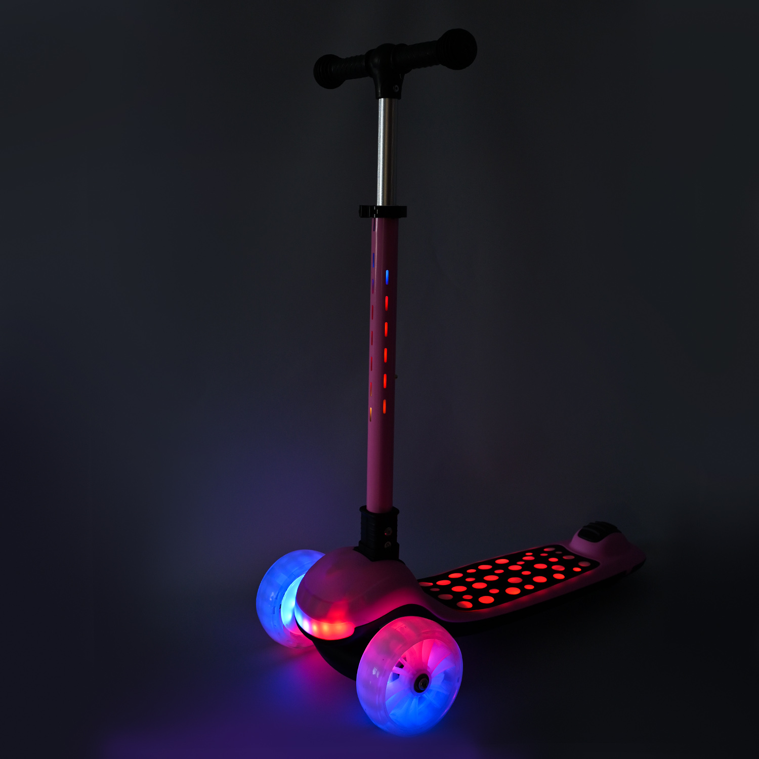 Самокат 3-х колесний арт. SC9027 (6шт) складний зі світлом,колеса PU LED підсвітка від батарейок, муз, 3 кольори