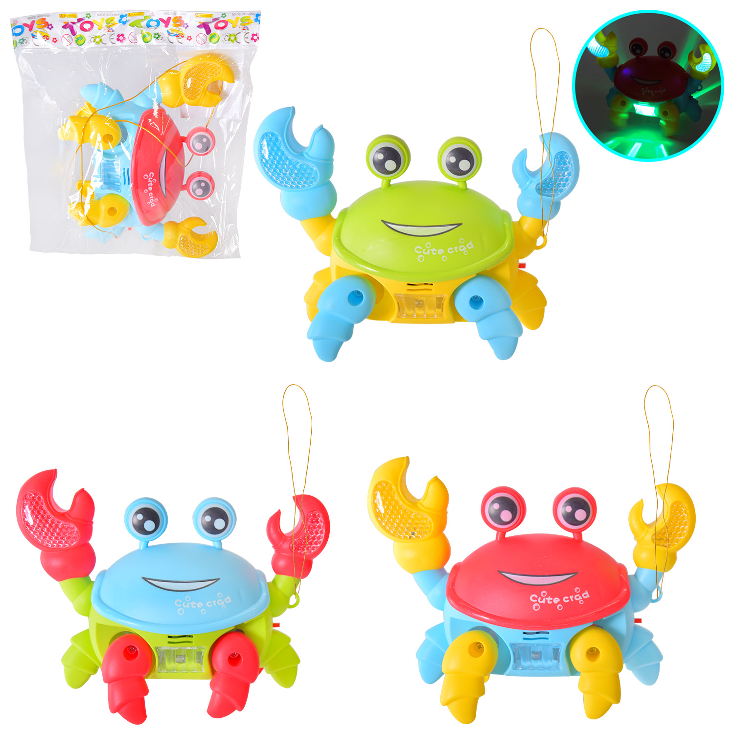 Тварина муз. арт. 776-5 (180шт/2) 3 кольори крабики, світло, звук, пакет. 24*9*20 см