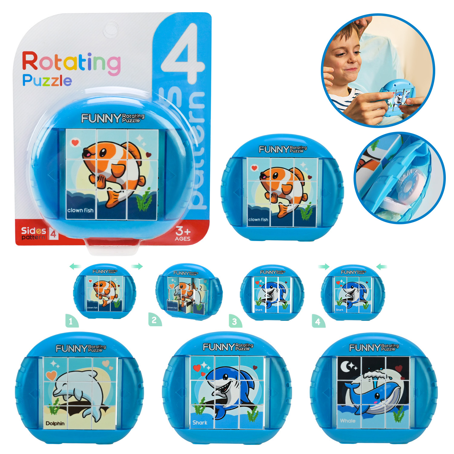 Кубики  обертові арт. 5587-10 (240шт/2) р-р 12*2,5*10см,потрібно скласти 4 картинки, інструкція, матузок, планшет 15*2,5*15см