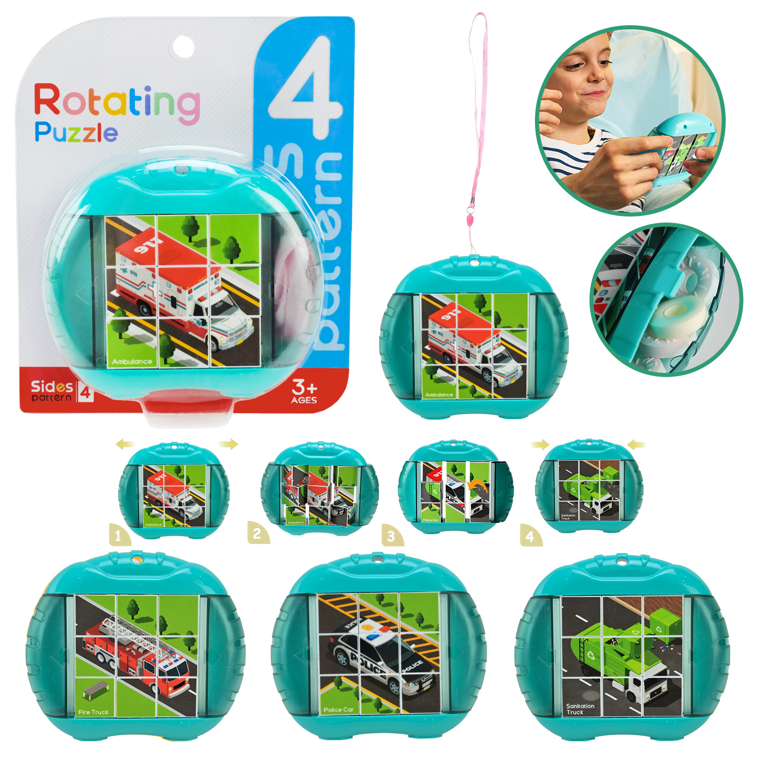 Кубики  обертові арт. 5588-8 (240шт/2) р-р 12*2,5*10см,потрібно скласти 4 картинки, інструкція, матузок, планшет 15*2,5*15см