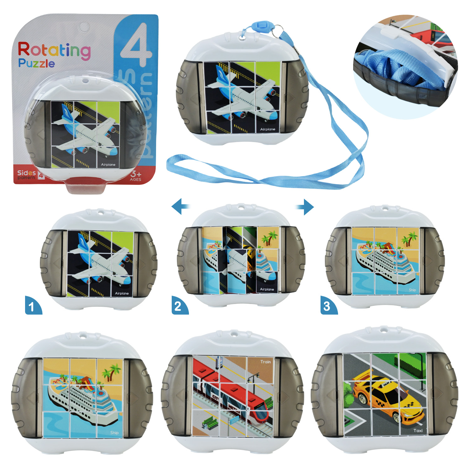 Кубики  обертові арт. 5588-4 (240шт/2) р-р 12*2,5*10см,потрібно скласти 4 картинки, інструкція, матузок, планшет 15*2,5*15см