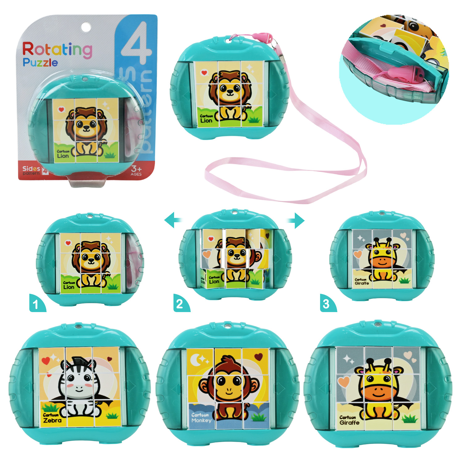 Кубики  обертові арт. 5588-3 (240шт/2) р-р 12*2,5*10см,потрібно скласти 4 картинки, інструкція, матузок, планшет 15*2,5*15см