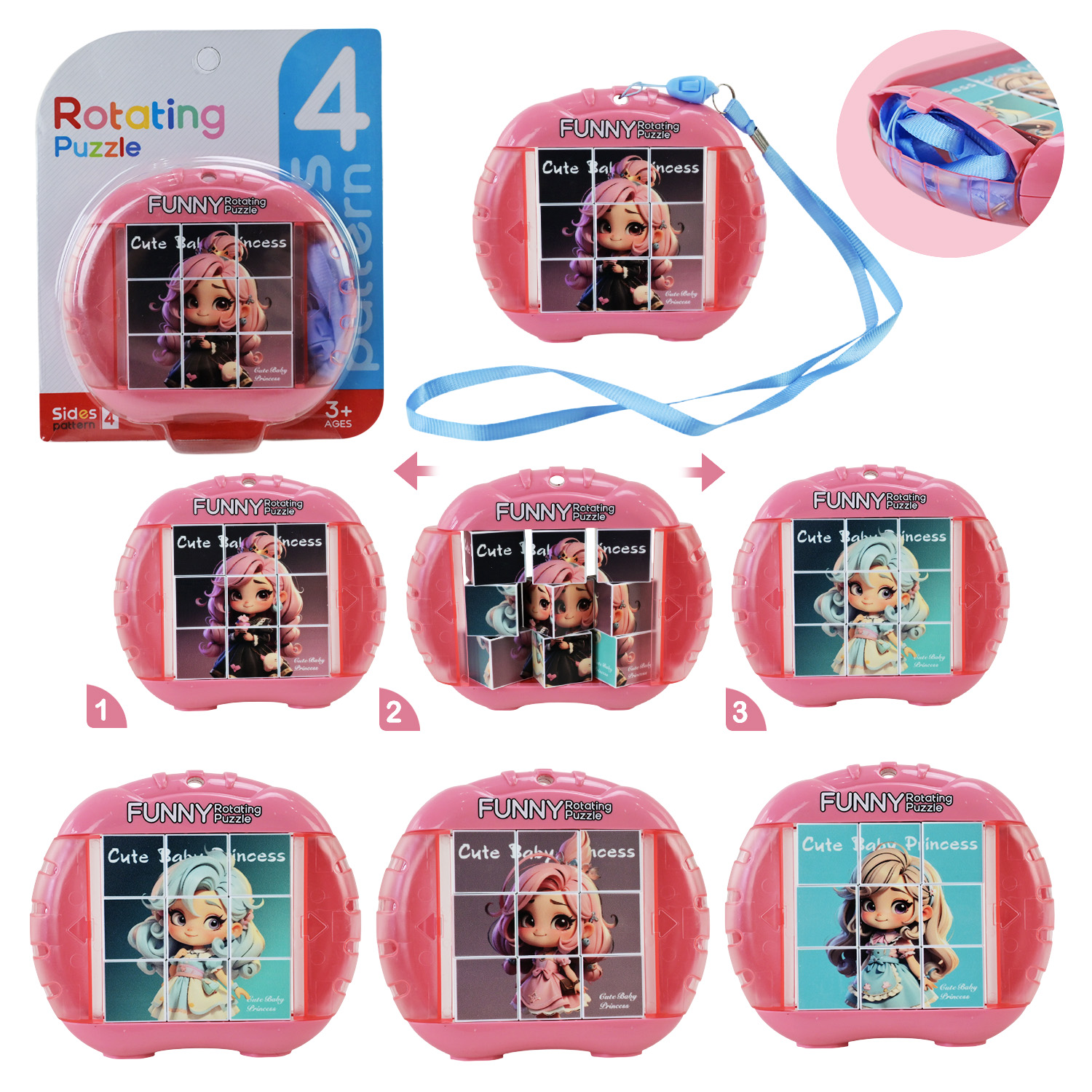 Кубики  обертові арт. 5588-24 (240шт/2) р-р 12*2,5*10см,потрібно скласти 4 картинки, інструкція, матузок, планшет 15*2,5*15см