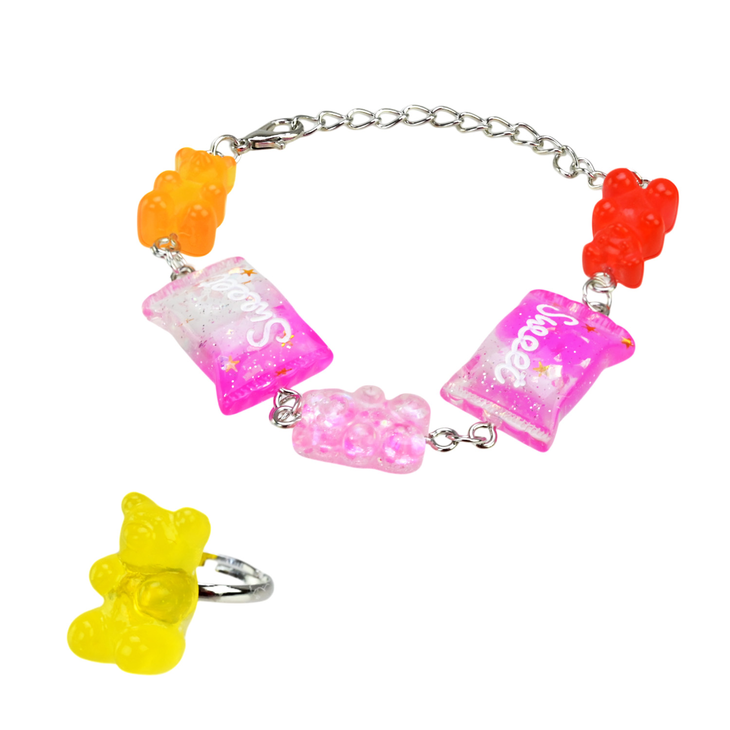 Аксесуари для дівчат арт. CN240703 (120шт) 10 уп*12 шт; набір 2в1, мікс видів, браслет+кільце планш. 11,5х7,5 см