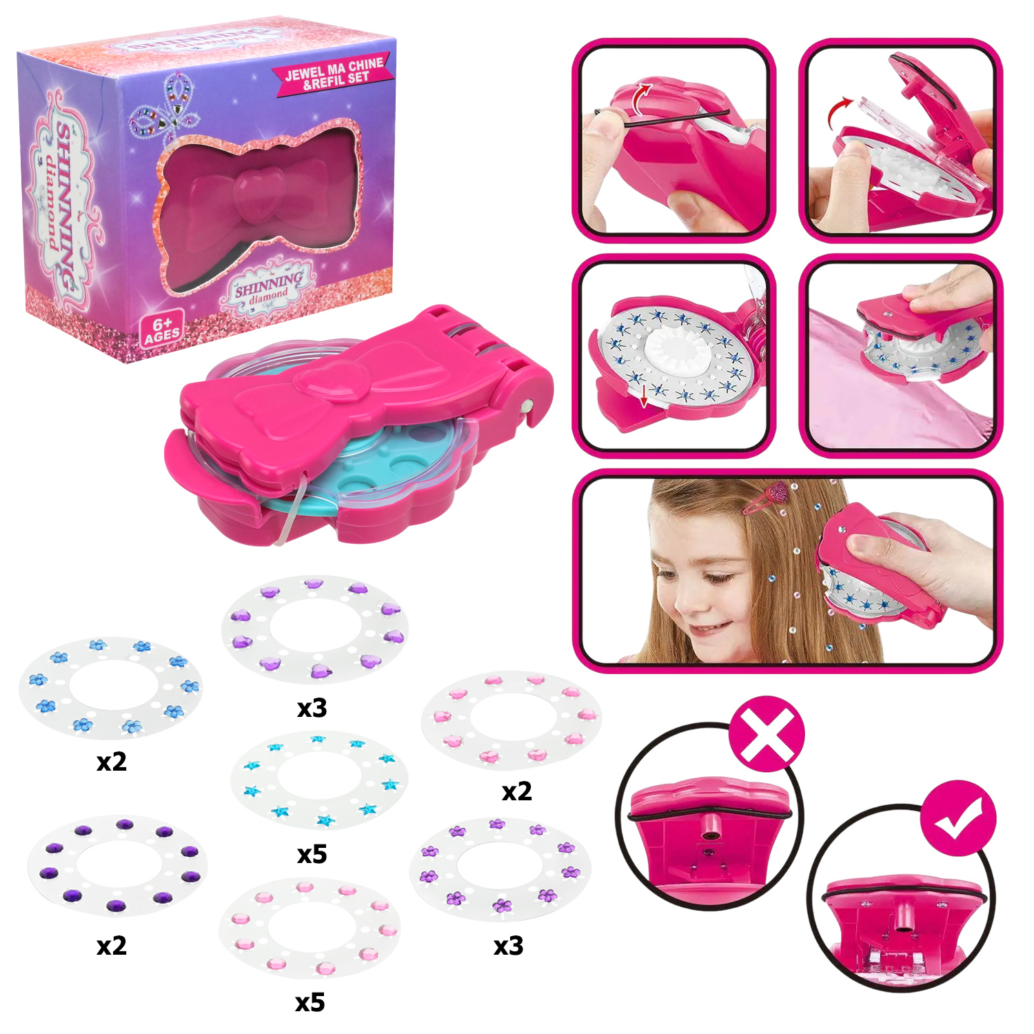 Стиліст набір арт. 811-42A (60шт) прилад та набір страз для волосся короб. 10*8*6см