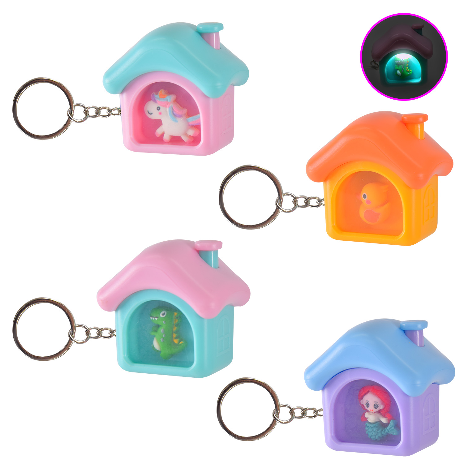 Брелок арт. K7916 (360шт/6) будиночок зі світлом 4,5см 4 види