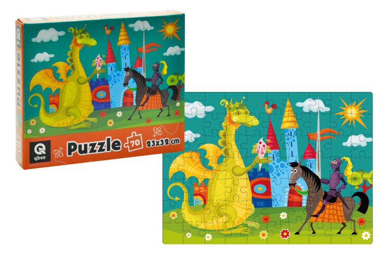 Пазли - картонні 70 елм. в кор. "Лицар та дракон"  QB400-003 qbee
