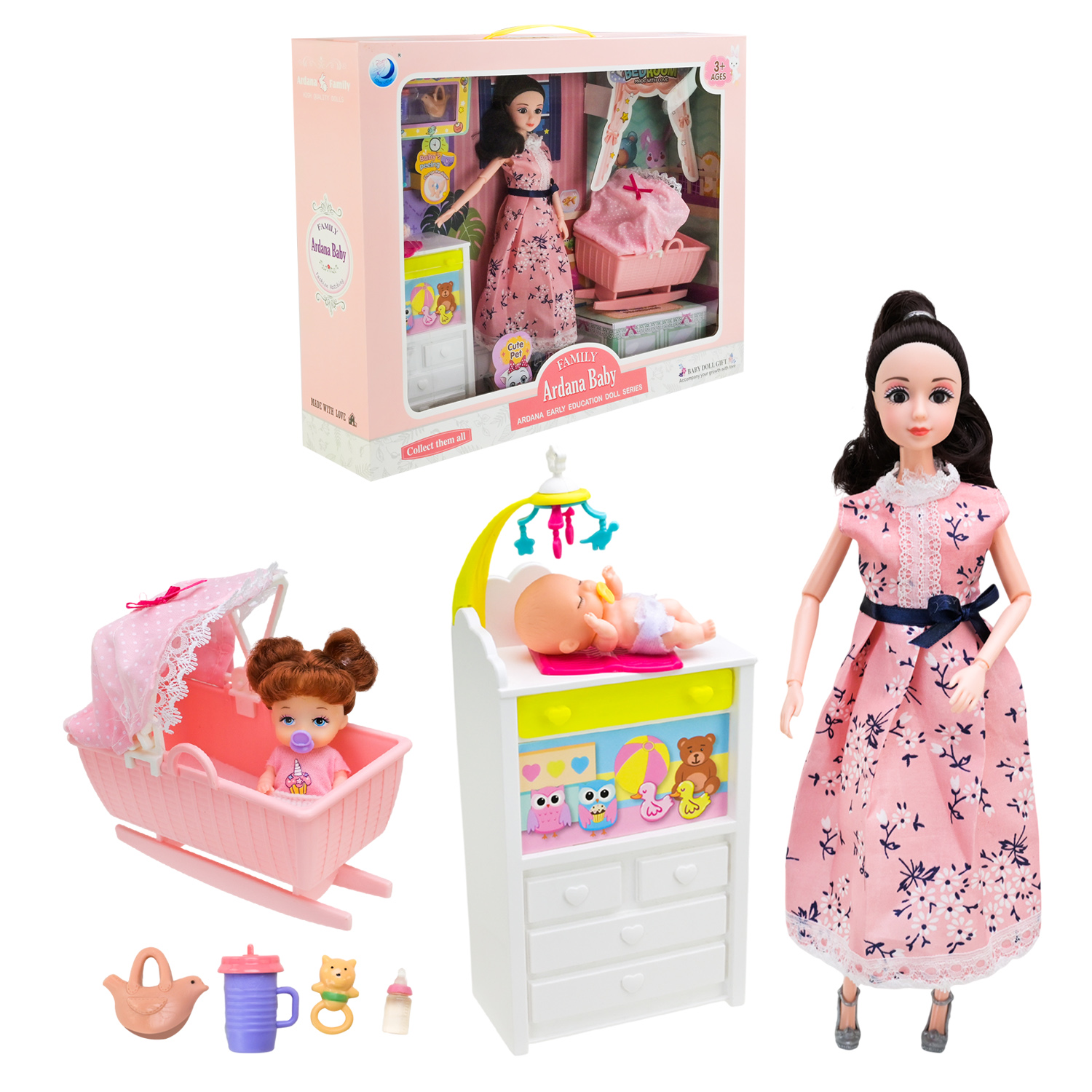 Лялька арт. 202167 (18шт/2)   типу Барбі, матуся, немовля, аксес короб. 29см