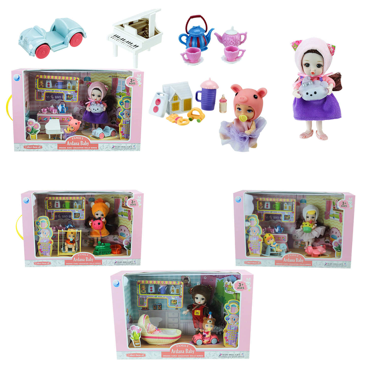 Лялька мал арт. 202187/88/89/90/96/97 (24шт/2)   мікс 4 видів, спальна кімната, аксесуари короб. 30*5*51см