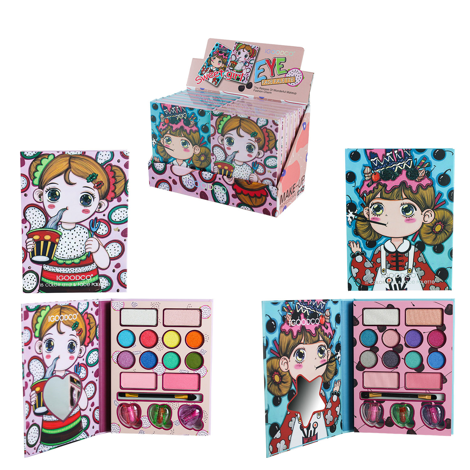 Косметика арт. LK5129 (192шт) 16д.б*12 шт, палетка тіней для повік, помада, пензлик короб. 12,5*16,5*2 см