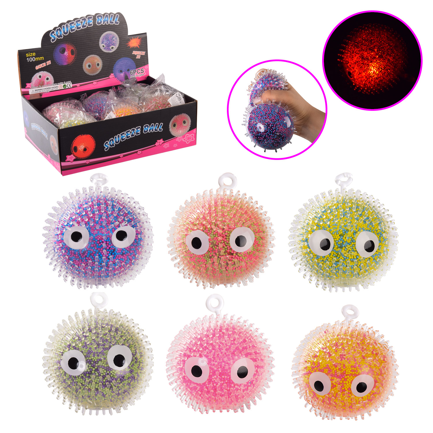 Антистрес арт. AN4347 (144шт) кулька зі світлом, 10 см 6 шт.дисплей бокс.30*21*10 см