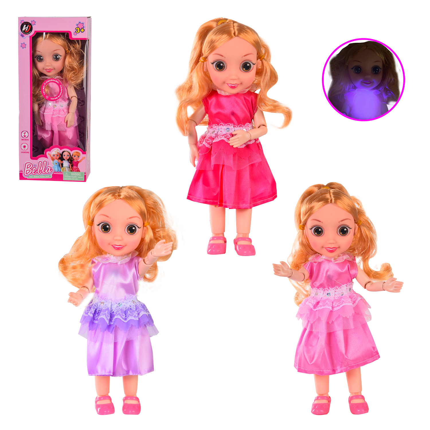 Лялька муз. арт. A512-R1 (36шт/2) 3 види, звук, короб. 29*12*7 см