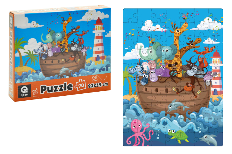 Пазли картонні - 70 елм. в кор. "Звірятка на кораблику" QB400-007 qbee