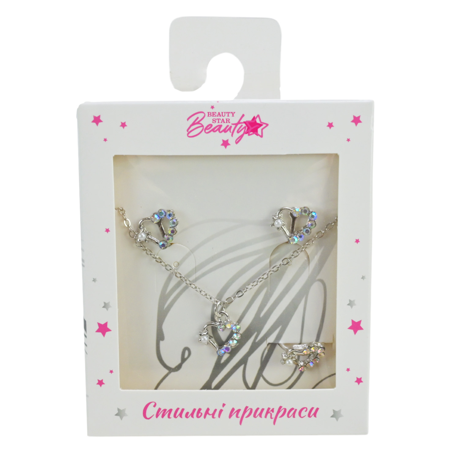 Прикраси набір Beauty Star арт. PL-524-401 (108шт) мікс 6 видів, сет 3 в 1, намисто, кліпси, кільце(змінюе розмір) зі стразами короб. 10*7*1,5см