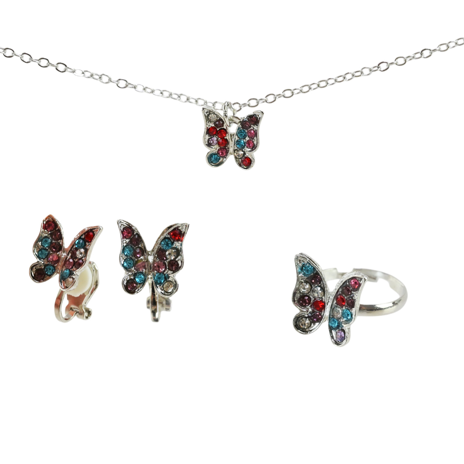 Прикраси набір Beauty Star арт. PL-524-401 (108шт) мікс 6 видів, сет 3 в 1, намисто, кліпси, кільце(змінюе розмір) зі стразами короб. 10*7*1,5см