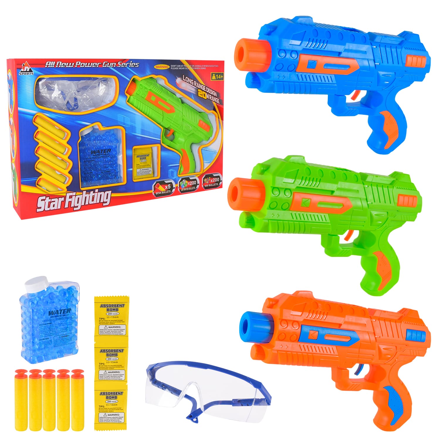 Пістолет арт. SP8008 (36шт/2)   3кольора, водный+поролон. снарядами, короб. 43,5*25,5*6,5см