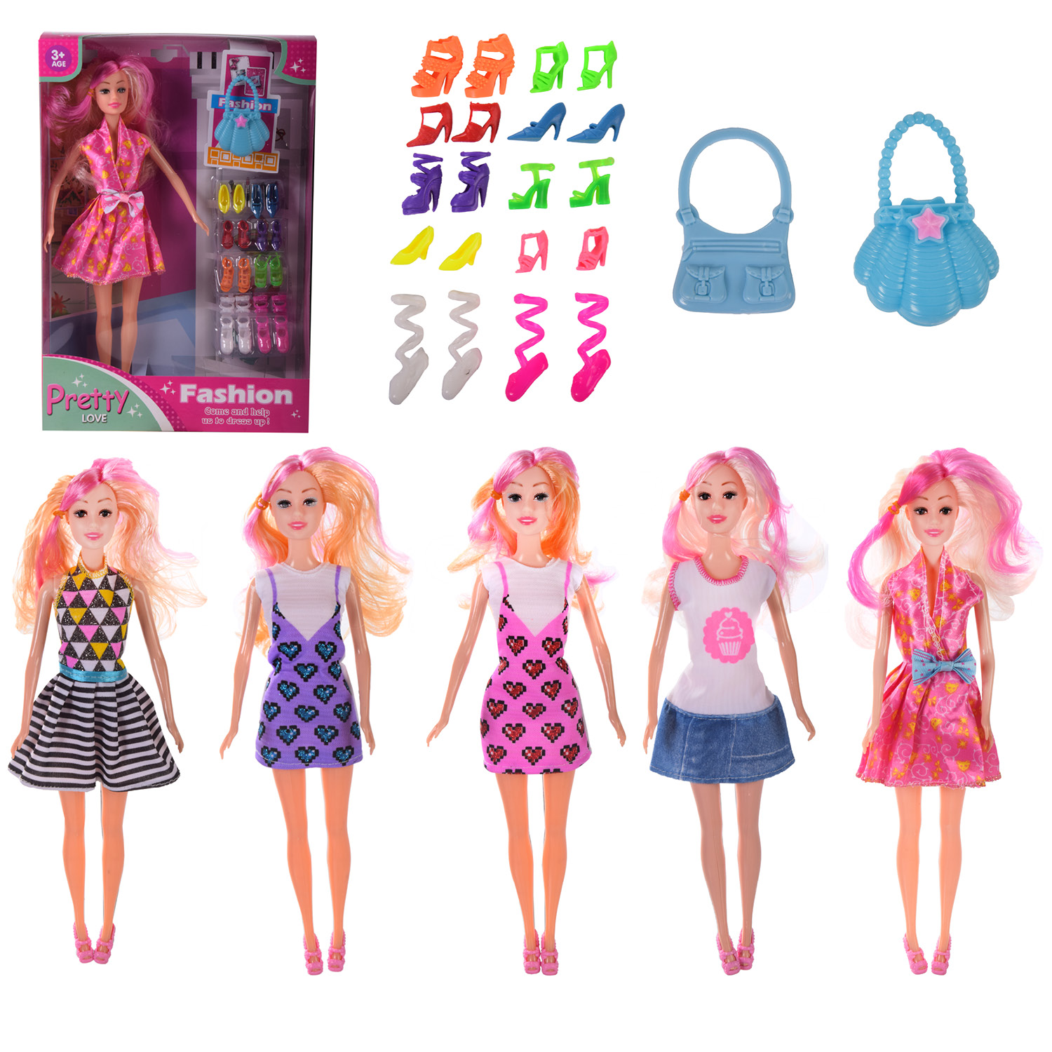 Лялька арт.  NK188-3 (72шт/2) 5 видів,взуття,сумочка,короб.22*5*32,5 см