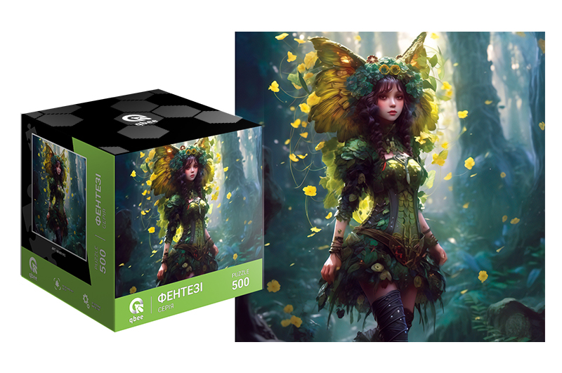 Пазли - 500 елм. Фентезі серія - "Лісова фея" в кор. р. 15*15*15 см. р. пазлів 48*48 см. QB500-012 qbee